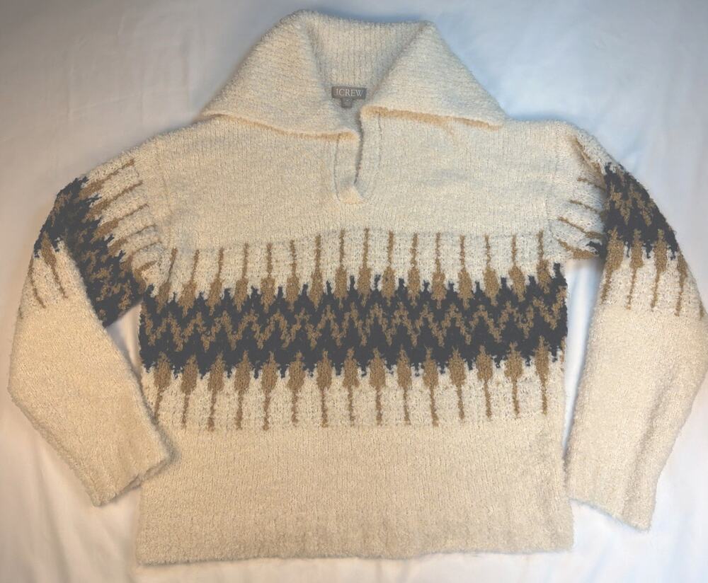 J.Crew Boucle Wool Alpaca Blend Fair Isle Sailor Collar Sweater - Size Medium